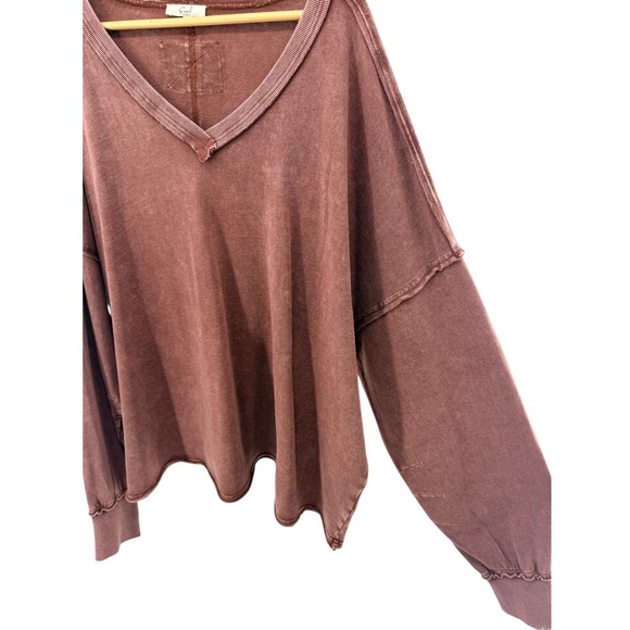 Easel Los Angeles Washed Mauve V-Neck Long Sleeve Top Pullover Casual Relaxed L - Picture 2 of 5